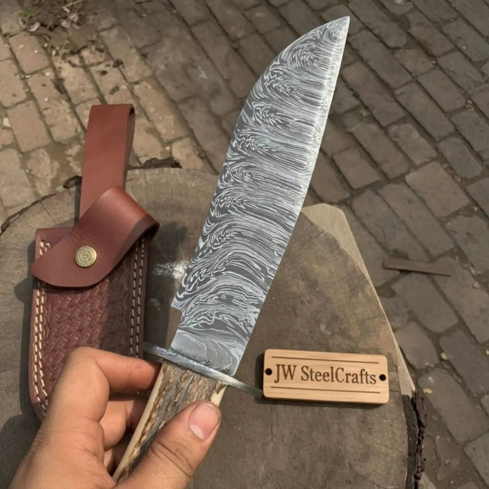 Frontier Stag-Antler Damascus Bowie Replica