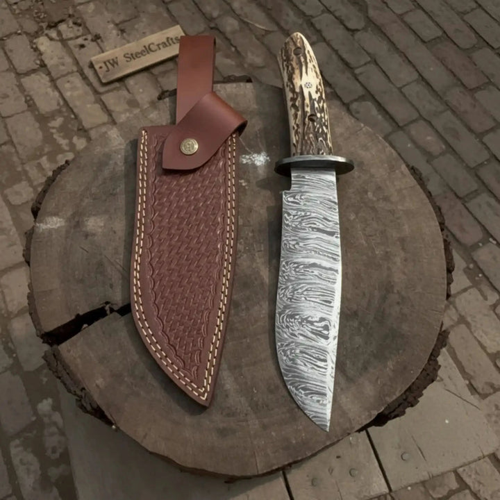 Frontier Stag-Antler Damascus Bowie