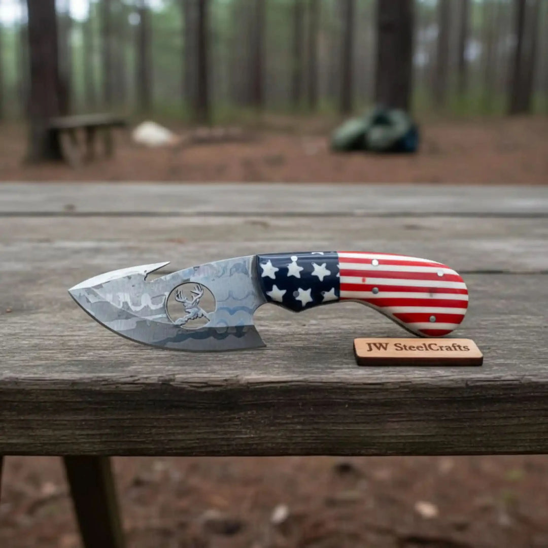 Gut Hook Skinner Knife American Flag Handle
