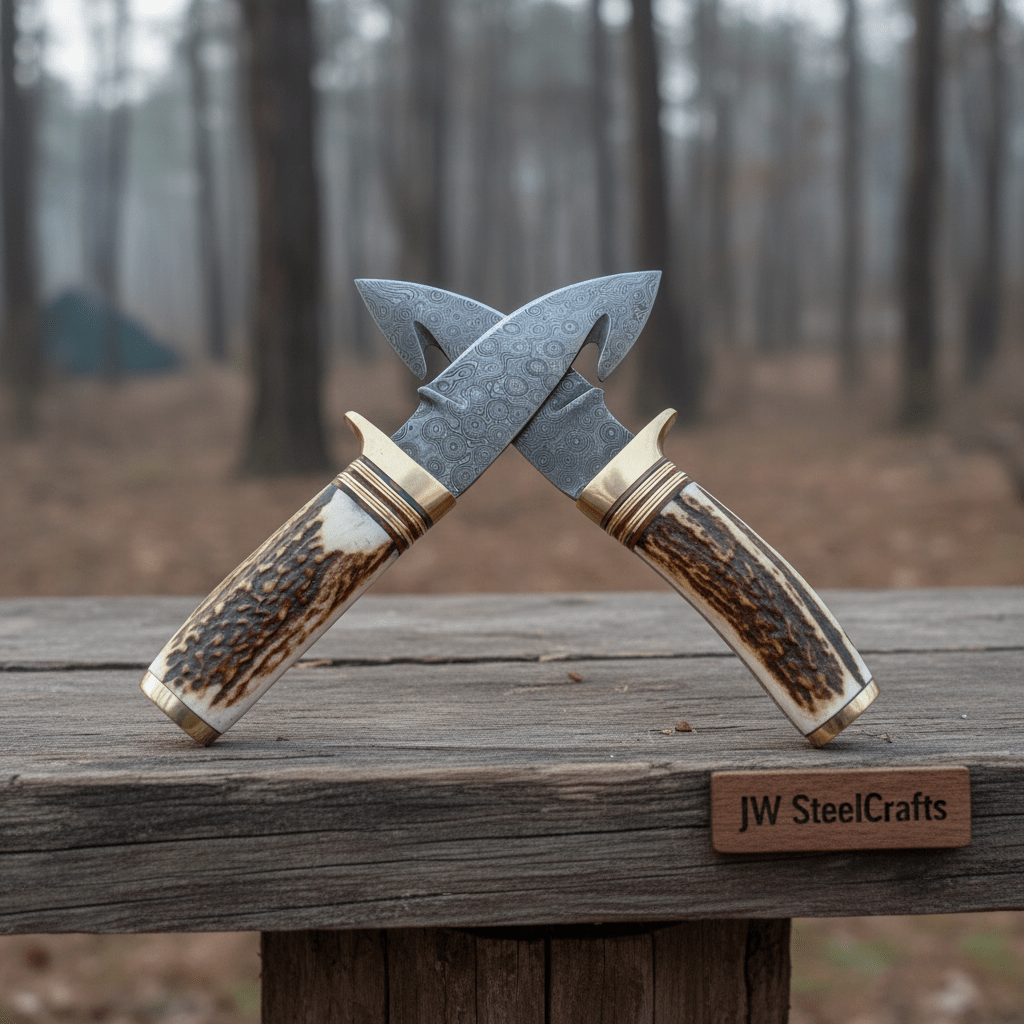 Customized Handmade Gut Hook Skinner knives Pair By JW SteelCrafts handmade Handmade Gut Hook Knives by JW SteelCrafts