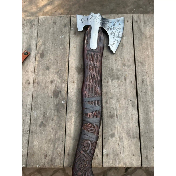 Handcrafted Viking Axe with Norse Rune Detailing | Authentic Damascus Steel Collector&