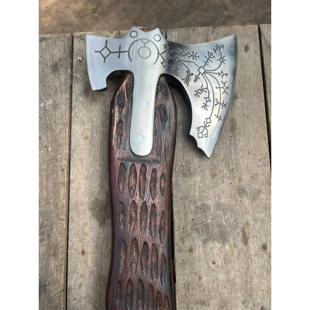 Handcrafted Viking Axe with Norse Rune Detailing | Authentic Damascus Steel Collector&