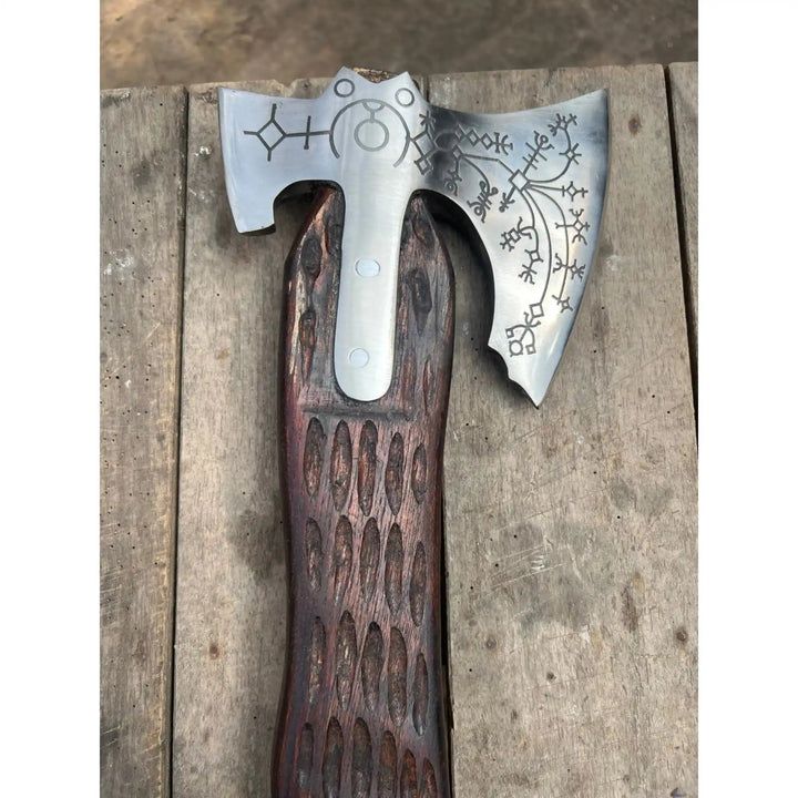 Handcrafted Viking Axe with Norse Rune Detailing | Authentic Damascus Steel Collector&
