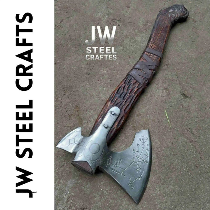 Handcrafted Viking Axe with Norse Rune Detailing | Authentic Damascus Steel Collector&
