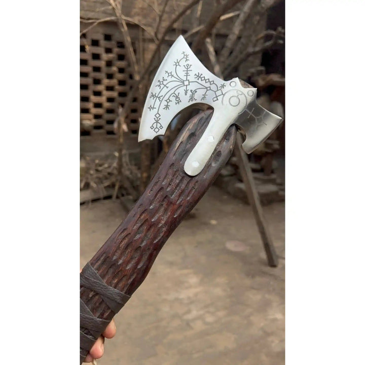 Handcrafted Viking Axe with Norse Rune Detailing | Authentic Damascus Steel Collector&
