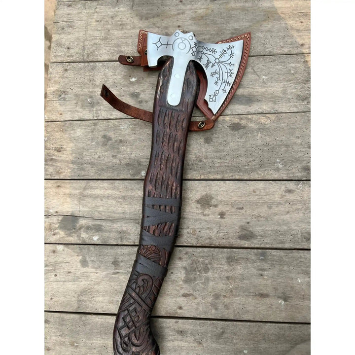 Handcrafted Viking Axe with Norse Rune Detailing | Authentic Damascus Steel Collector&