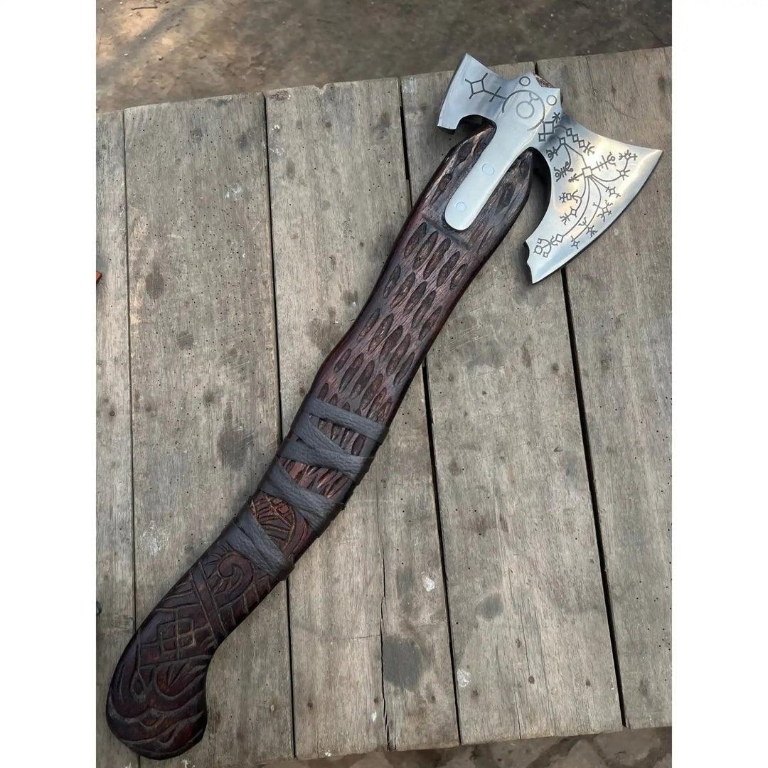 Handcrafted Viking Axe with Norse Rune Detailing | Authentic Damascus Steel Collector&