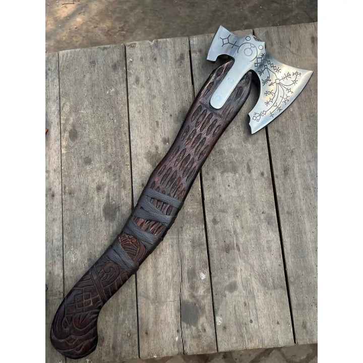 Handcrafted Viking Axe with Norse Rune Detailing | Authentic Damascus Steel Collector&