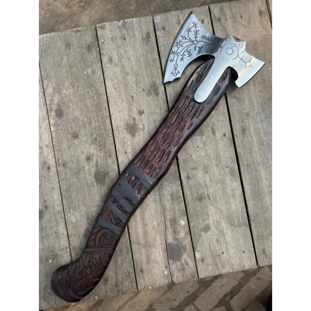 Handcrafted Viking Axe with Norse Rune Detailing | Authentic Damascus Steel Collector&