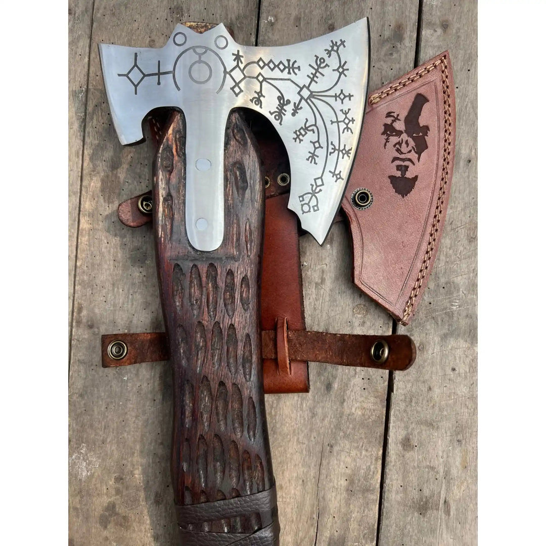 Handcrafted Viking Axe with Norse Rune Detailing | Authentic Damascus Steel Collector&