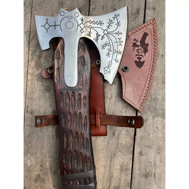 Handcrafted Viking Axe with Norse Rune Detailing | Authentic Damascus Steel Collector&