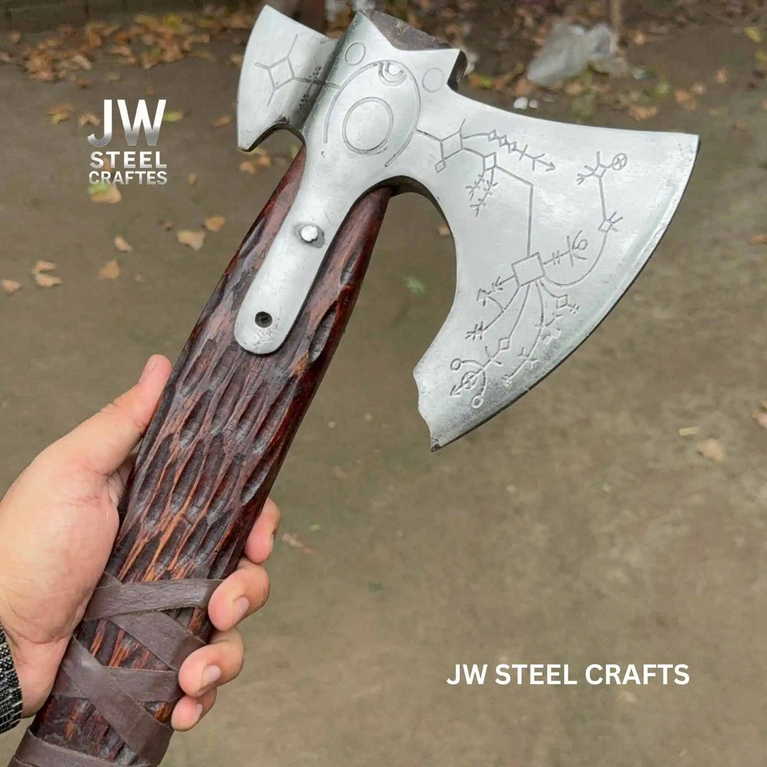 Handcrafted Viking Axe with Norse Rune Detailing | Authentic Damascus Steel Collector&
