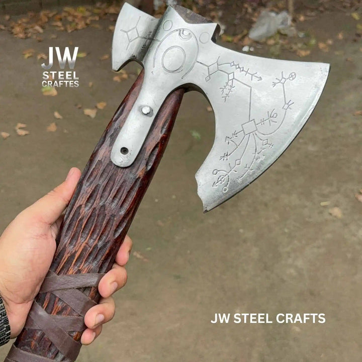 Handcrafted Viking Axe with Norse Rune Detailing | Authentic Damascus Steel Collector&