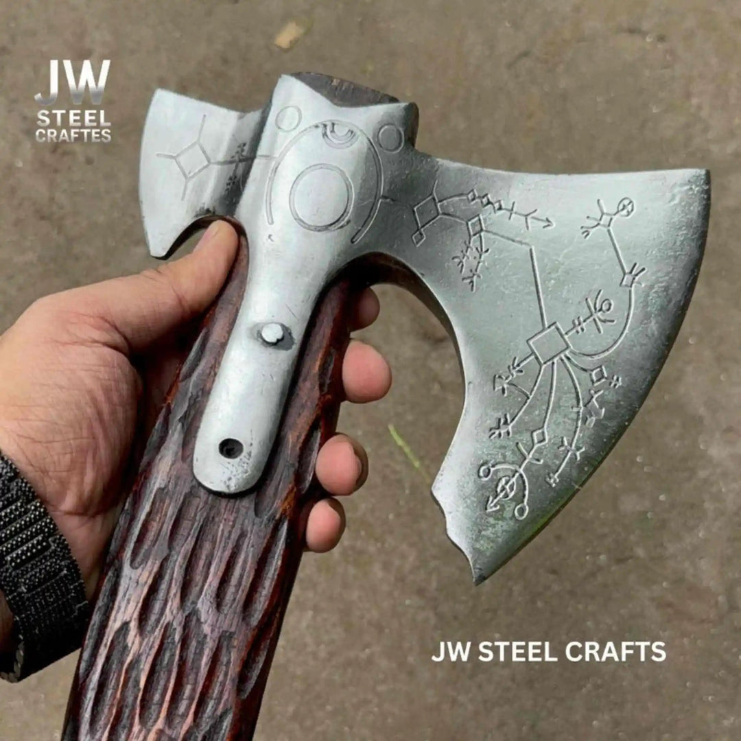Handcrafted Viking Axe with Norse Rune Detailing | Authentic Damascus Steel Collector&