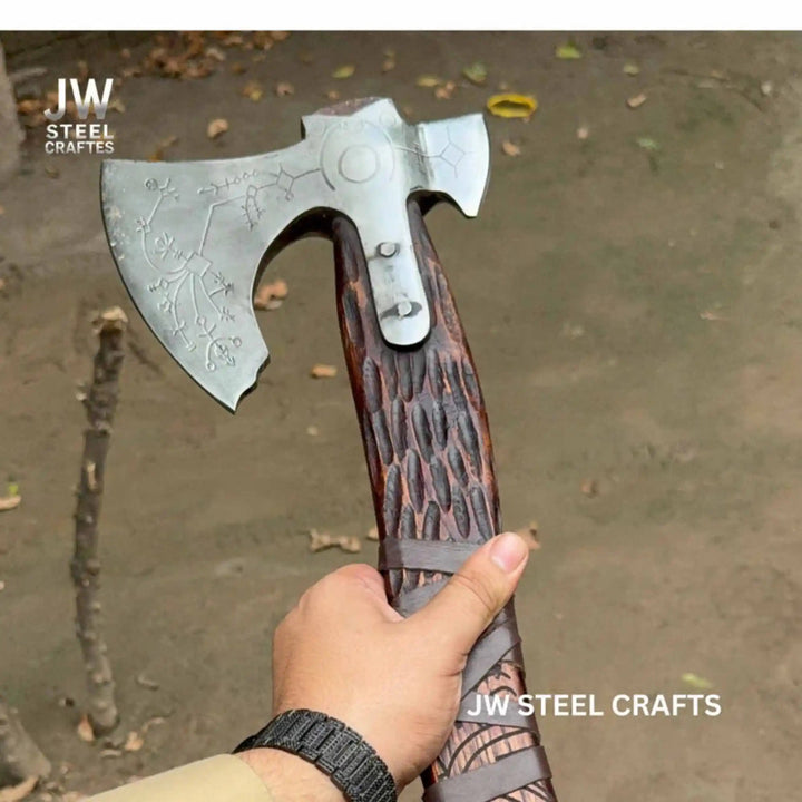 Handcrafted Viking Axe with Norse Rune Detailing | Authentic Damascus Steel Collector&