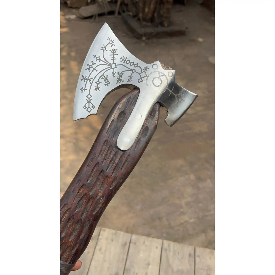 Handcrafted Viking Axe with Norse Rune Detailing | Authentic Damascus Steel Collector&