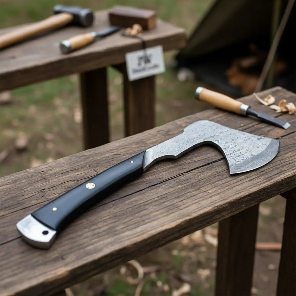 Hand - Forged Bearded Camp Hatchet with Hardwood Handle and Leather Sheath handmade Handmade Axe by JW SteelCrafts