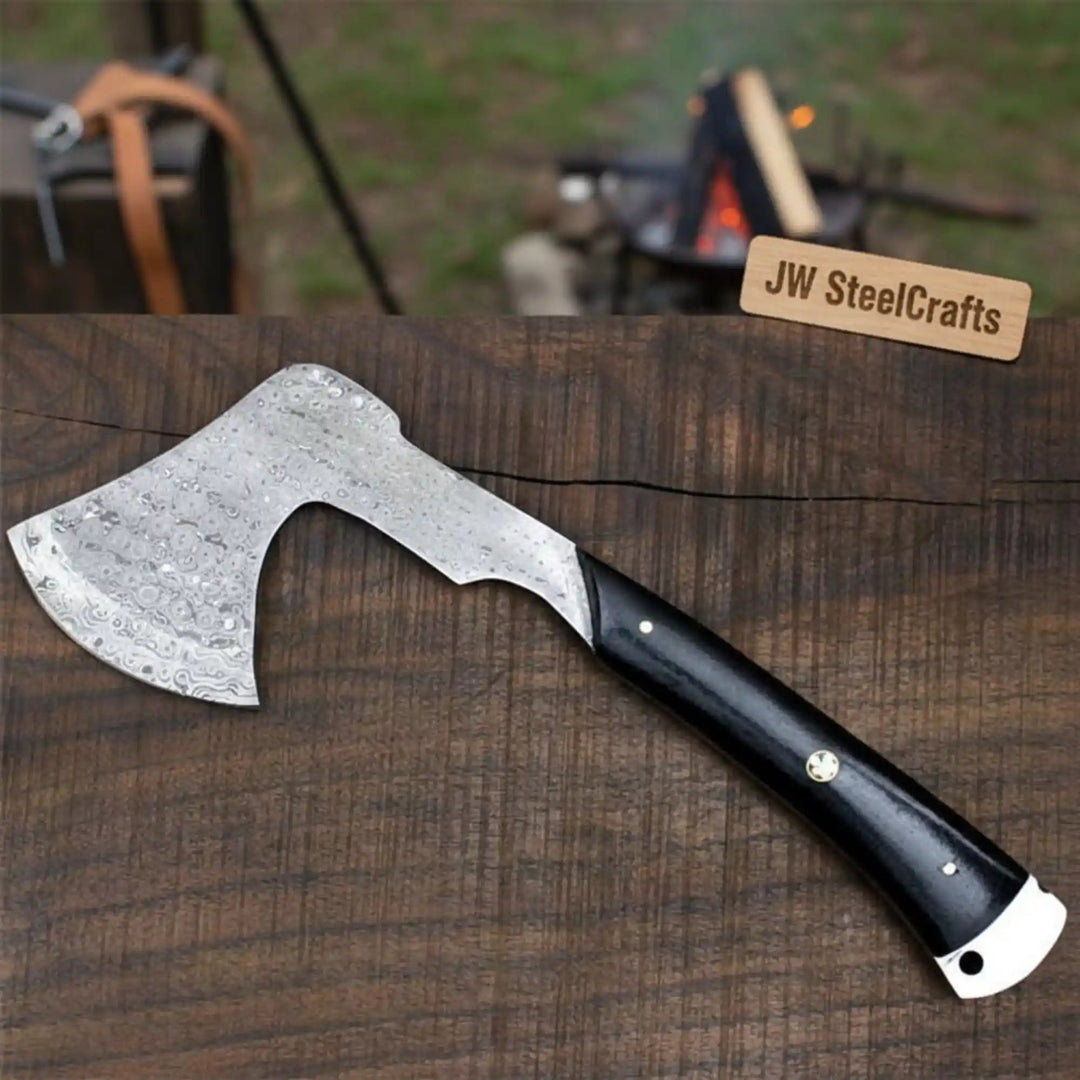 Hand - Forged Bearded Camp Hatchet with Hardwood Handle and Leather Sheath handmade Handmade Axe by JW SteelCrafts