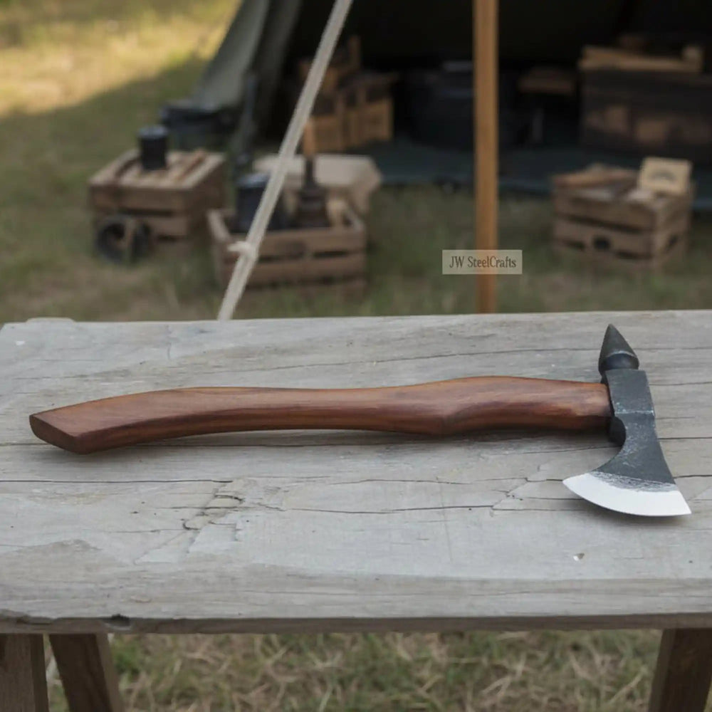 Hand - Forged Bearded Spike Poll Bushcraft Axe with Hardwood Handle handmade Handmade Axe by JW SteelCrafts