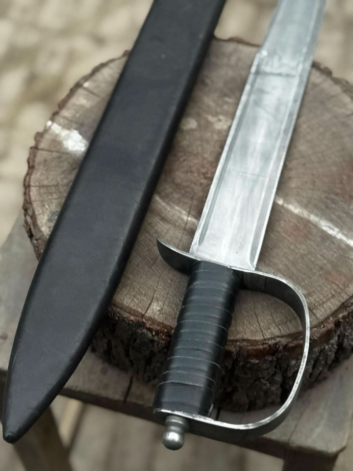 Hand - Forged Carbon Steel Long Blade with Guard | Wrapped Grip | Leather Cover Included handmade armor by JW SteelCrafts