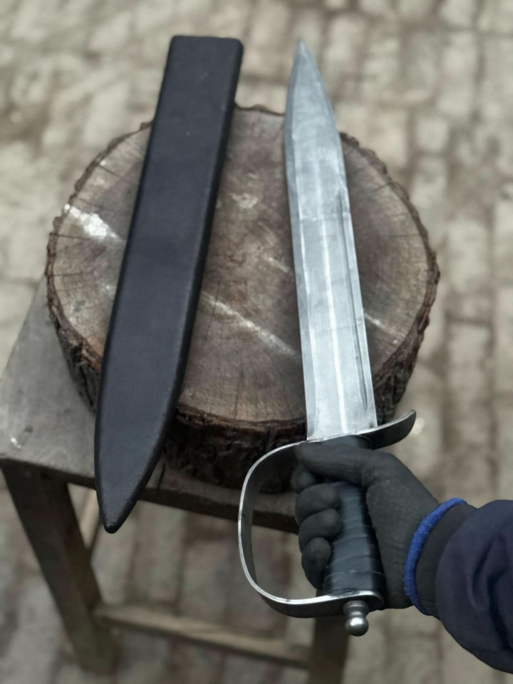 Hand - Forged Carbon Steel Long Blade with Guard | Wrapped Grip | Leather Cover Included handmade armor by JW SteelCrafts