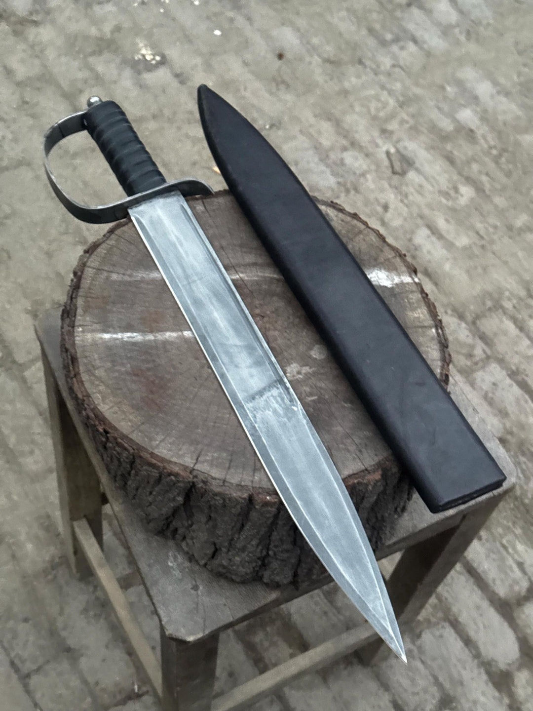 Hand - Forged Carbon Steel Long Blade with Guard | Wrapped Grip | Leather Cover Included handmade armor by JW SteelCrafts