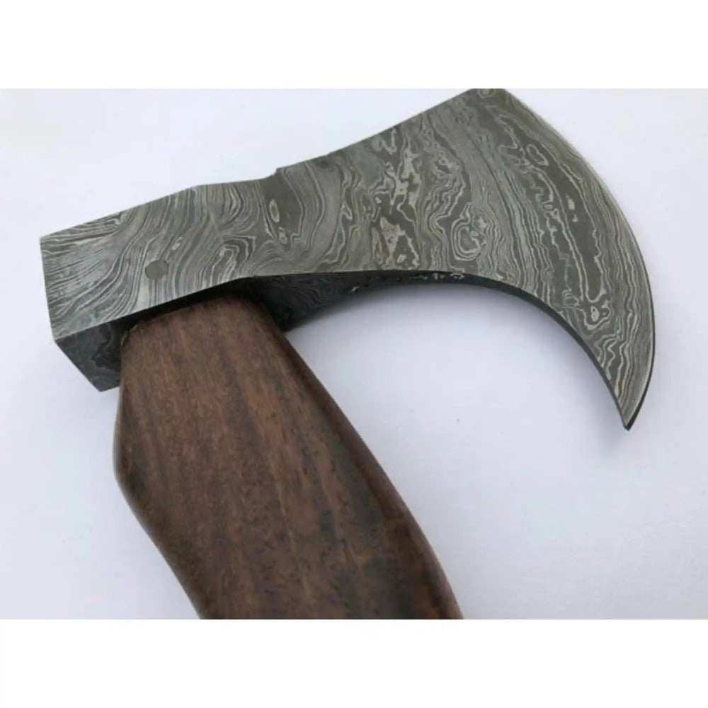 Hand - Forged Damascus Bearded Bushcraft Hatchet with Curved Hardwood Handle handmade Handmade Axe by JW SteelCrafts