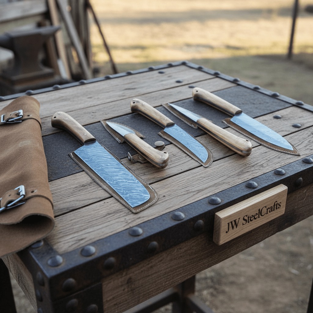 Handmade Damascus Buffalo Horn 5 Pcs Hunting Outdoor DK - 0387 handmade Handmade Chef Knife Sets by JW SteelCrafts