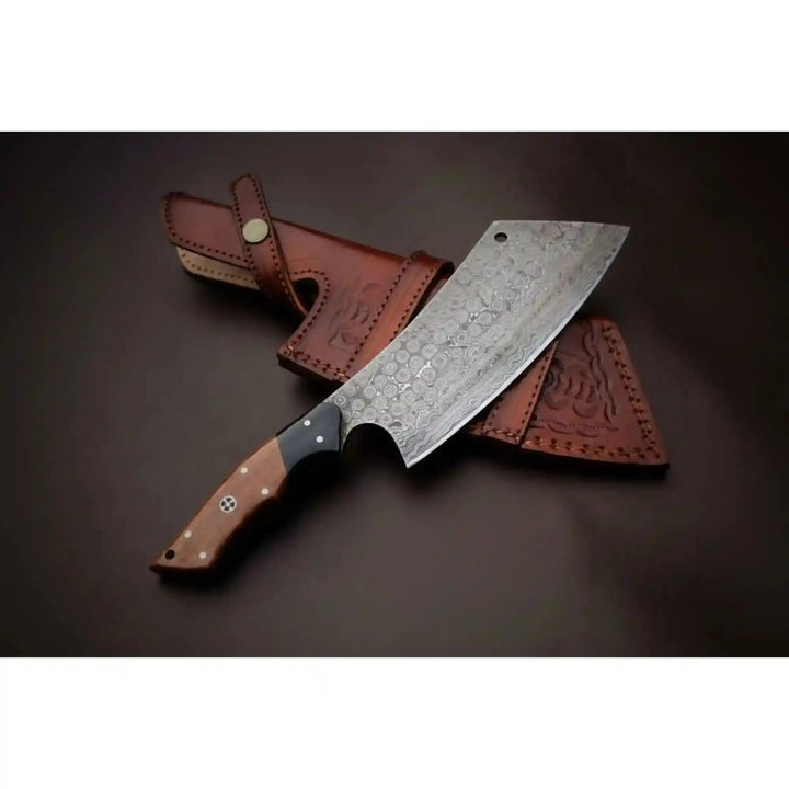 Hand - Forged Damascus Kiritsuke - Cleaver Hybrid Chef Knife — Tall Spine, Precision Tip, Full Tang handmade Cleaver Knives by JW SteelCrafts