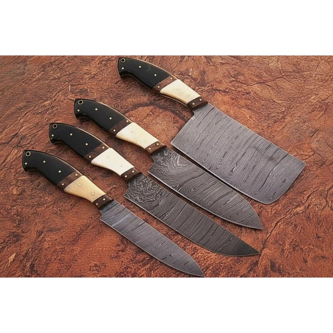 Hand - forged Damascus Kitchen Knife Trio with Micarta Handles handmade Handmade Chef Knife Sets by JW SteelCrafts
