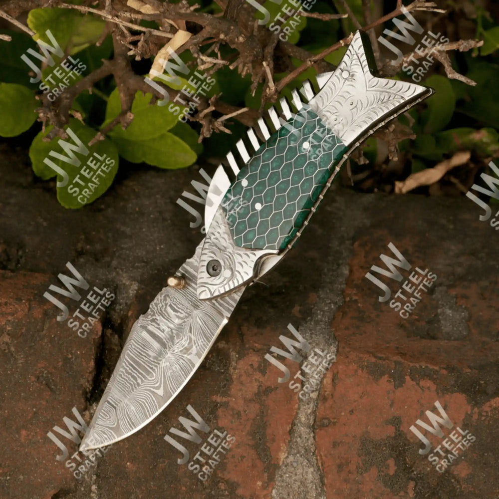 Hand Forged Damascus Steel Folding Knife – Honeycomb, Pinecone & Brass Handle Variations handmade Liner Lock Folder by JW SteelCrafts