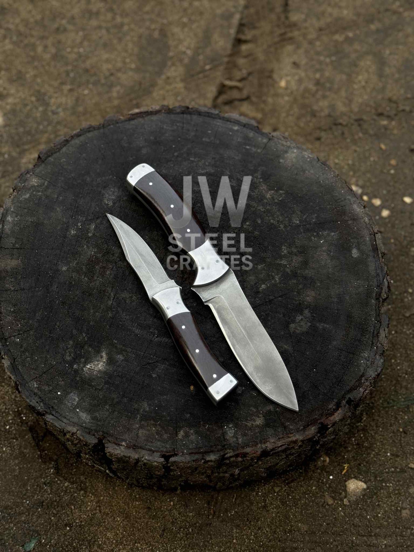 Handmade 3-Piece Knife Set – Cleaver & Hunting Knives with Wooden Handle