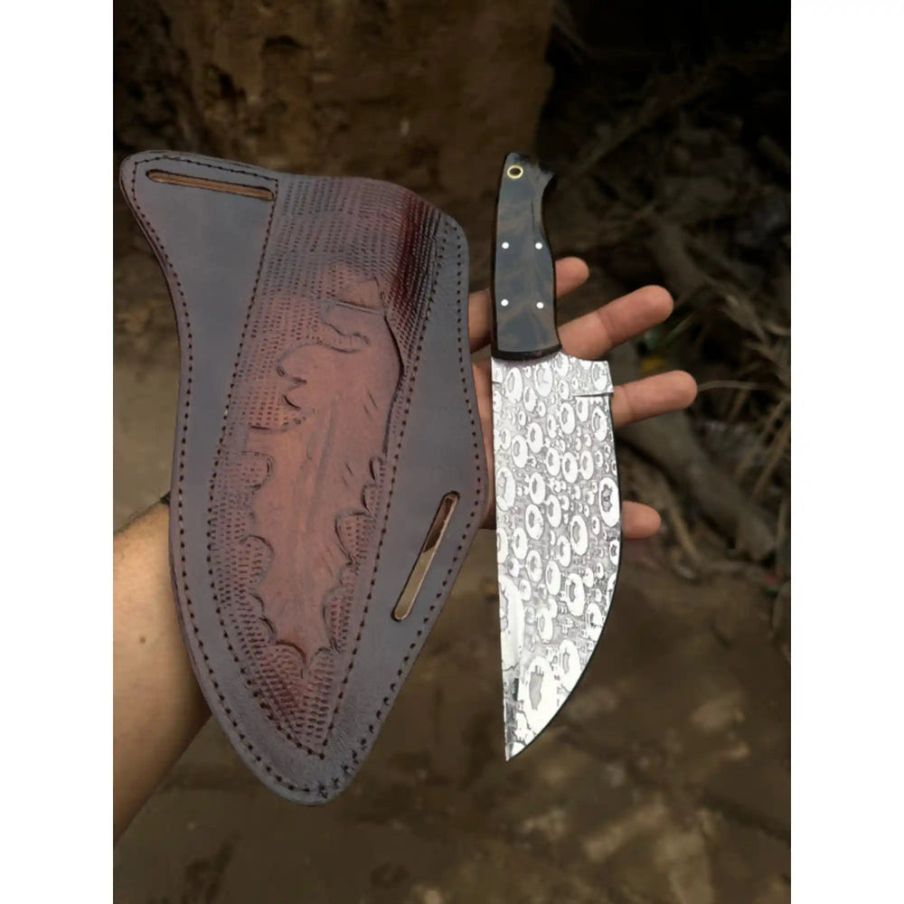 Hand - Forged Hammered Blade Knife | Walnut Grip & Belt Sheath handmade Hunting Knife by JW SteelCrafts