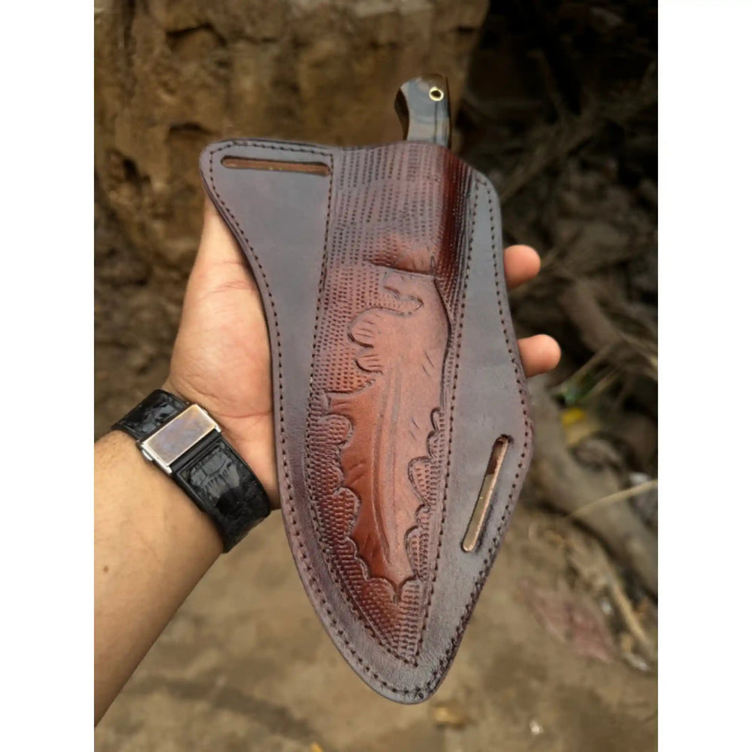 Hand - Forged Hammered Blade Knife | Walnut Grip &amp; Belt Sheath handmade Hunting Knife by JW SteelCrafts