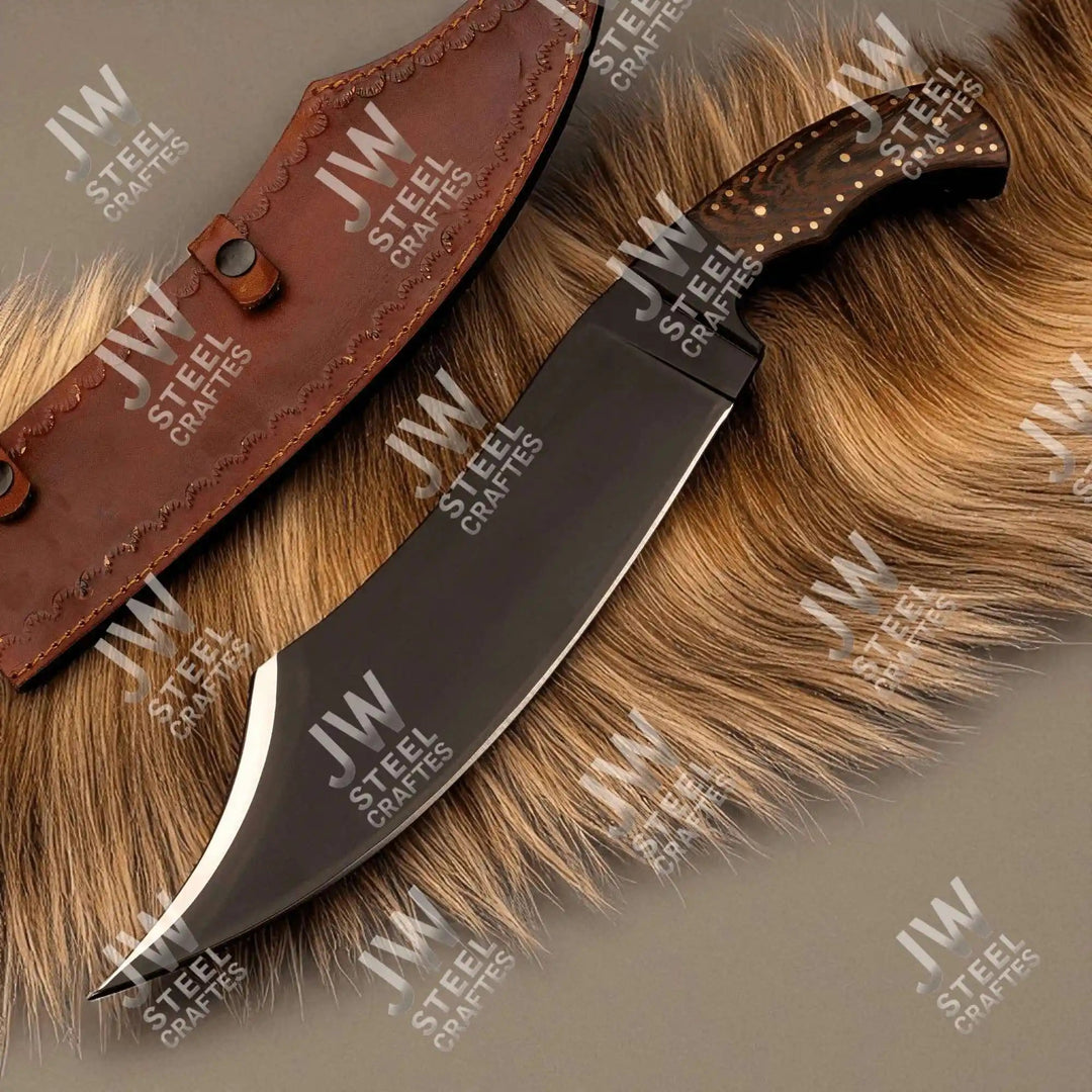 Hand Forged High Carbon Steel Persian - Style Bowie Knife, Upswept Trailing Point Blade, Pakka Wood Handle, JW SteelCrafts handmade Custom Bowie Knives by JW SteelCrafts