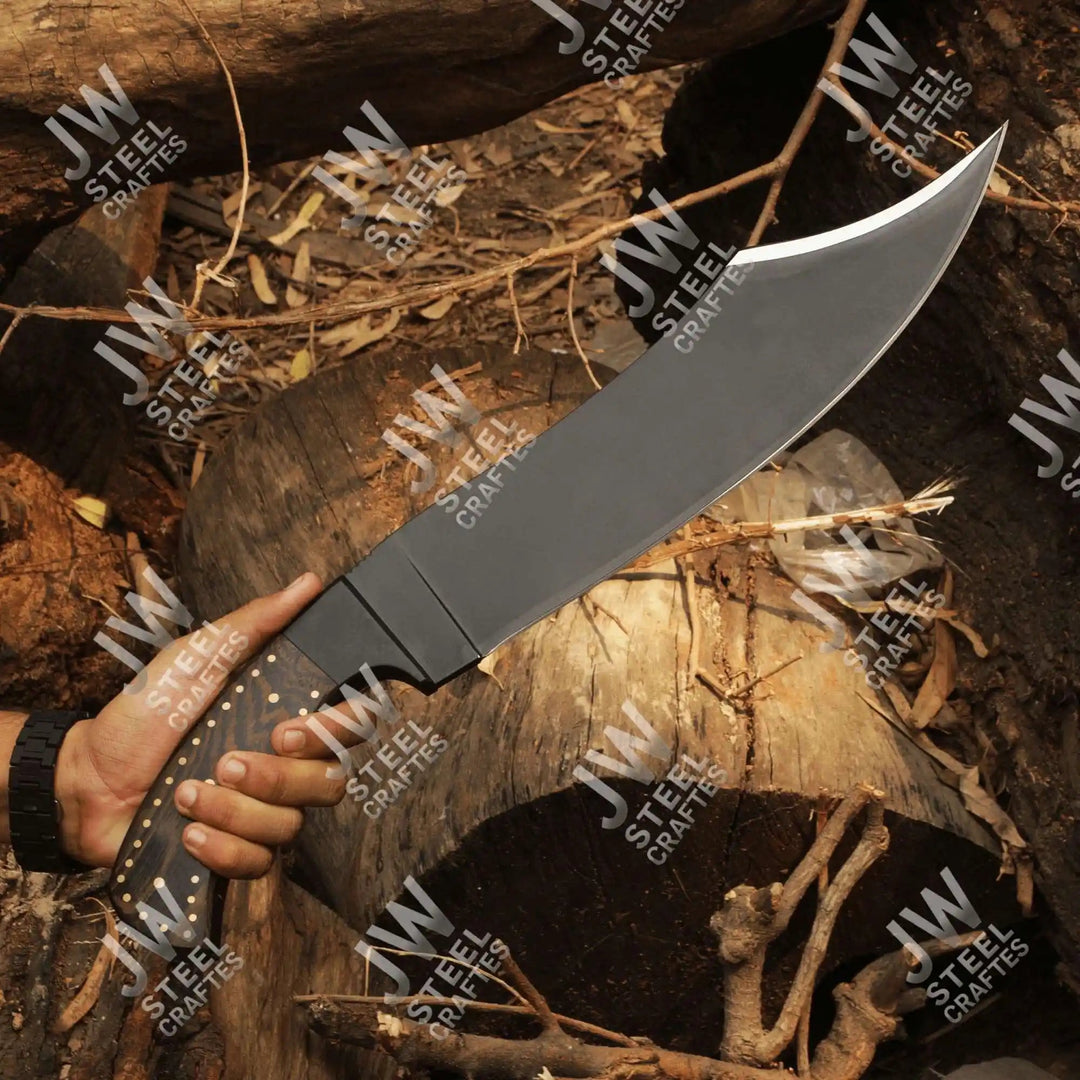 Hand Forged High Carbon Steel Persian - Style Bowie Knife, Upswept Trailing Point Blade, Pakka Wood Handle, JW SteelCrafts handmade Custom Bowie Knives by JW SteelCrafts