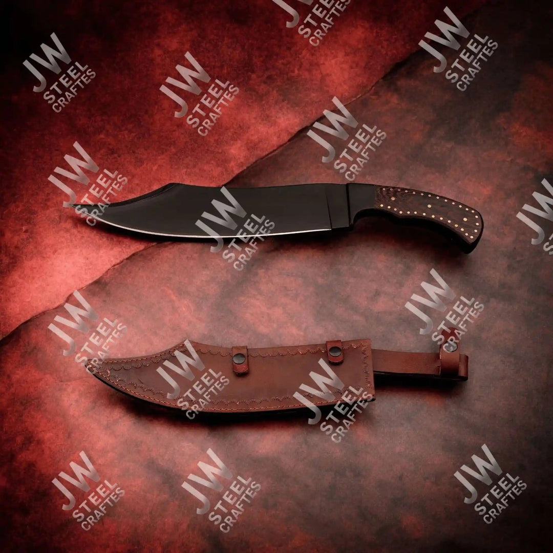Hand Forged High Carbon Steel Persian - Style Bowie Knife, Upswept Trailing Point Blade, Pakka Wood Handle, JW SteelCrafts handmade Custom Bowie Knives by JW SteelCrafts