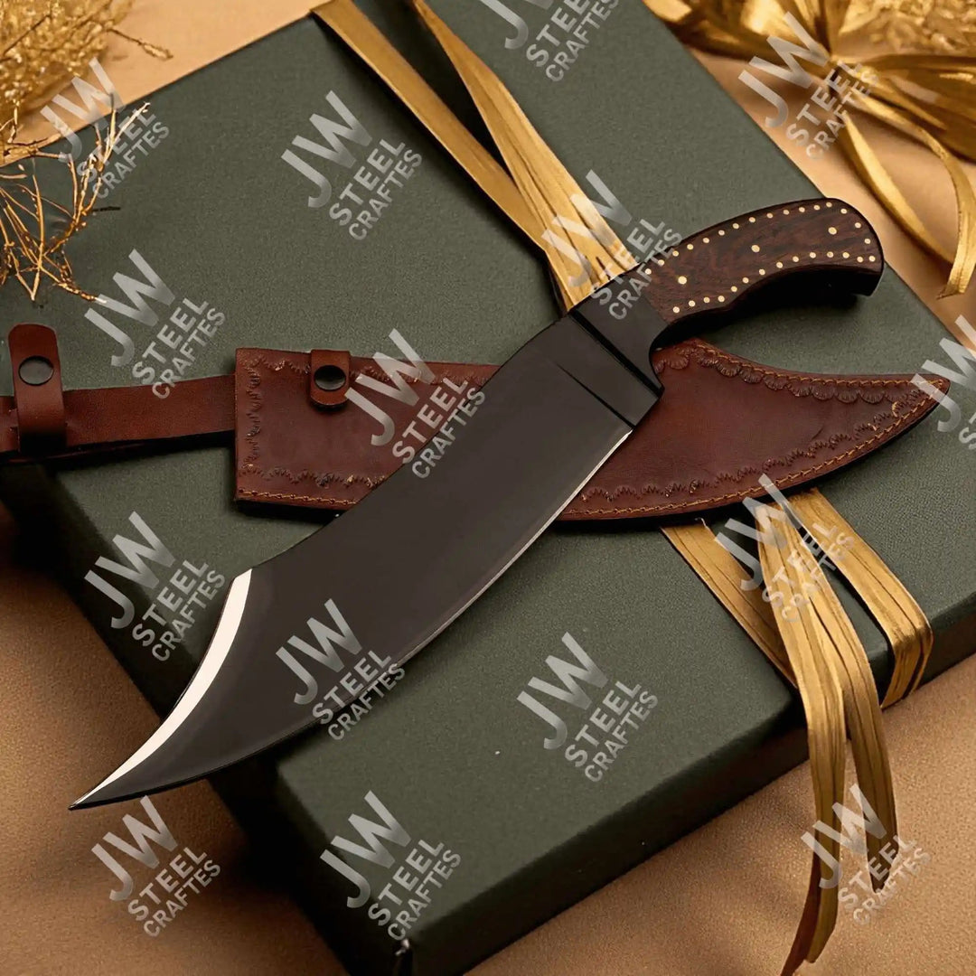 Hand Forged High Carbon Steel Persian - Style Bowie Knife, Upswept Trailing Point Blade, Pakka Wood Handle, JW SteelCrafts handmade Custom Bowie Knives by JW SteelCrafts