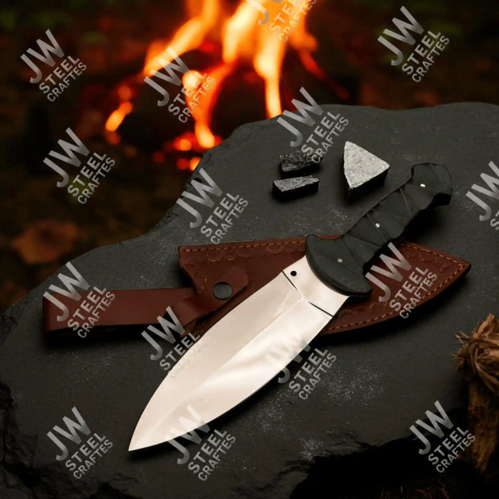 Hand - Forged J2 Stainless Steel Outdoor Utility Knife – Micarta Handle, Leather Sheath handmade Boot Knife by JW SteelCrafts