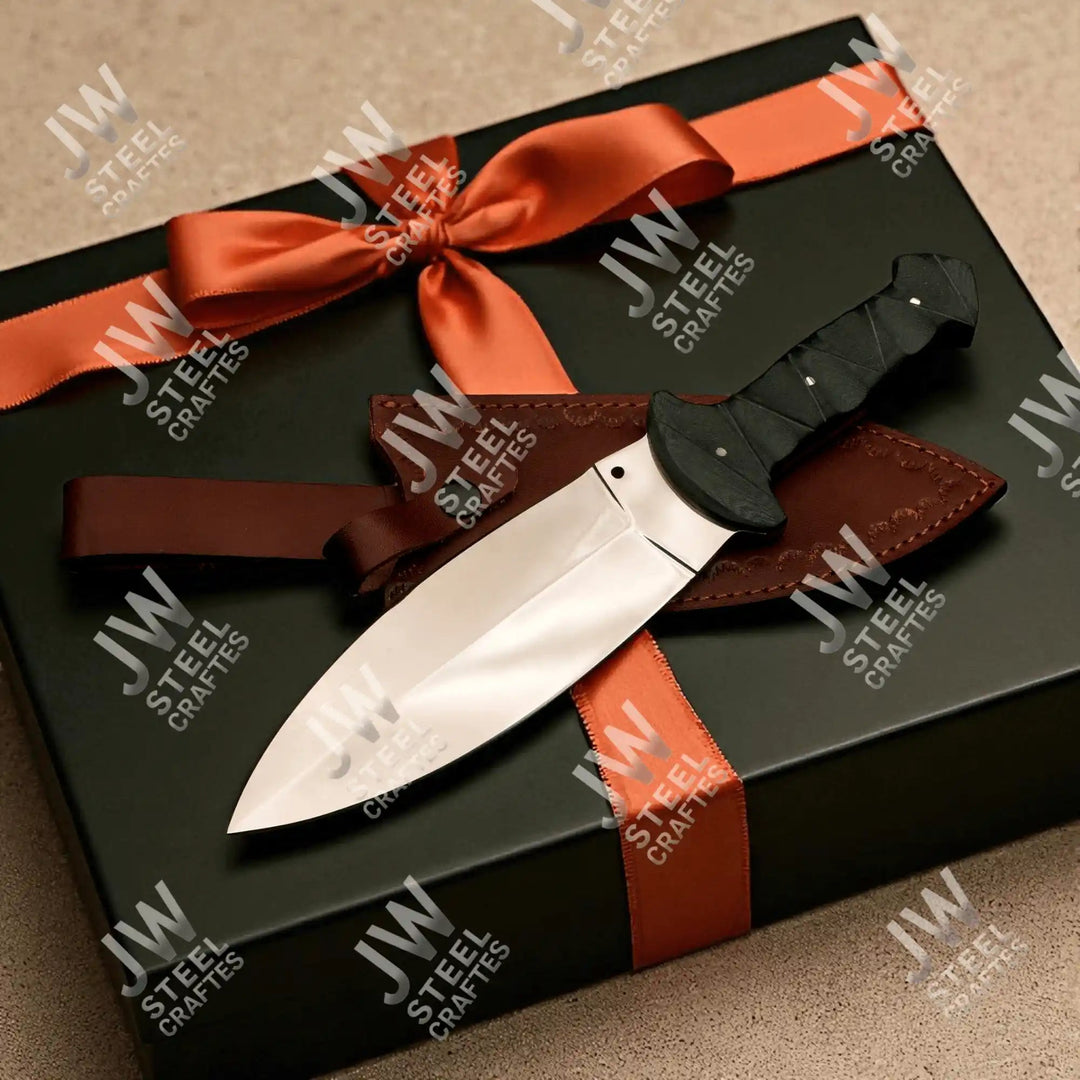 Hand - Forged J2 Stainless Steel Outdoor Utility Knife – Micarta Handle, Leather Sheath handmade Boot Knife by JW SteelCrafts