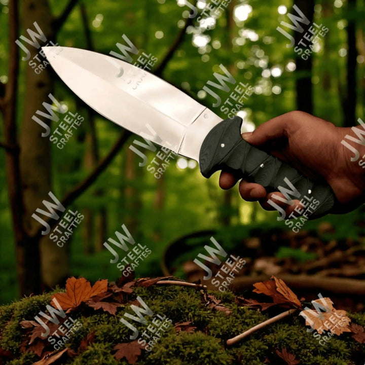 Hand - Forged J2 Stainless Steel Outdoor Utility Knife – Micarta Handle, Leather Sheath handmade Boot Knife by JW SteelCrafts