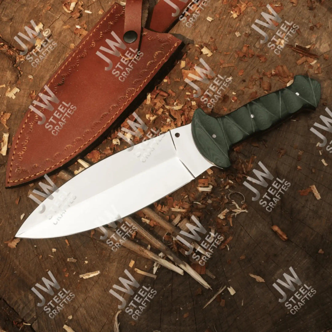 Hand - Forged J2 Stainless Steel Outdoor Utility Knife – Micarta Handle, Leather Sheath handmade Boot Knife by JW SteelCrafts