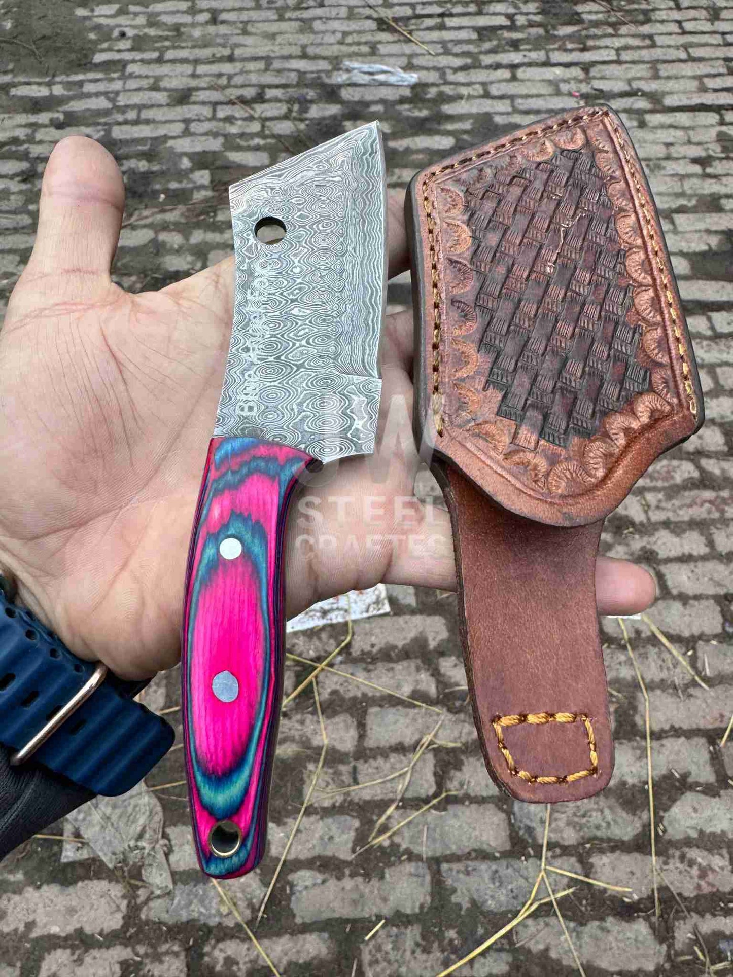 Handmade Damascus Steel Mini Cleaver Knife – Handle Variations