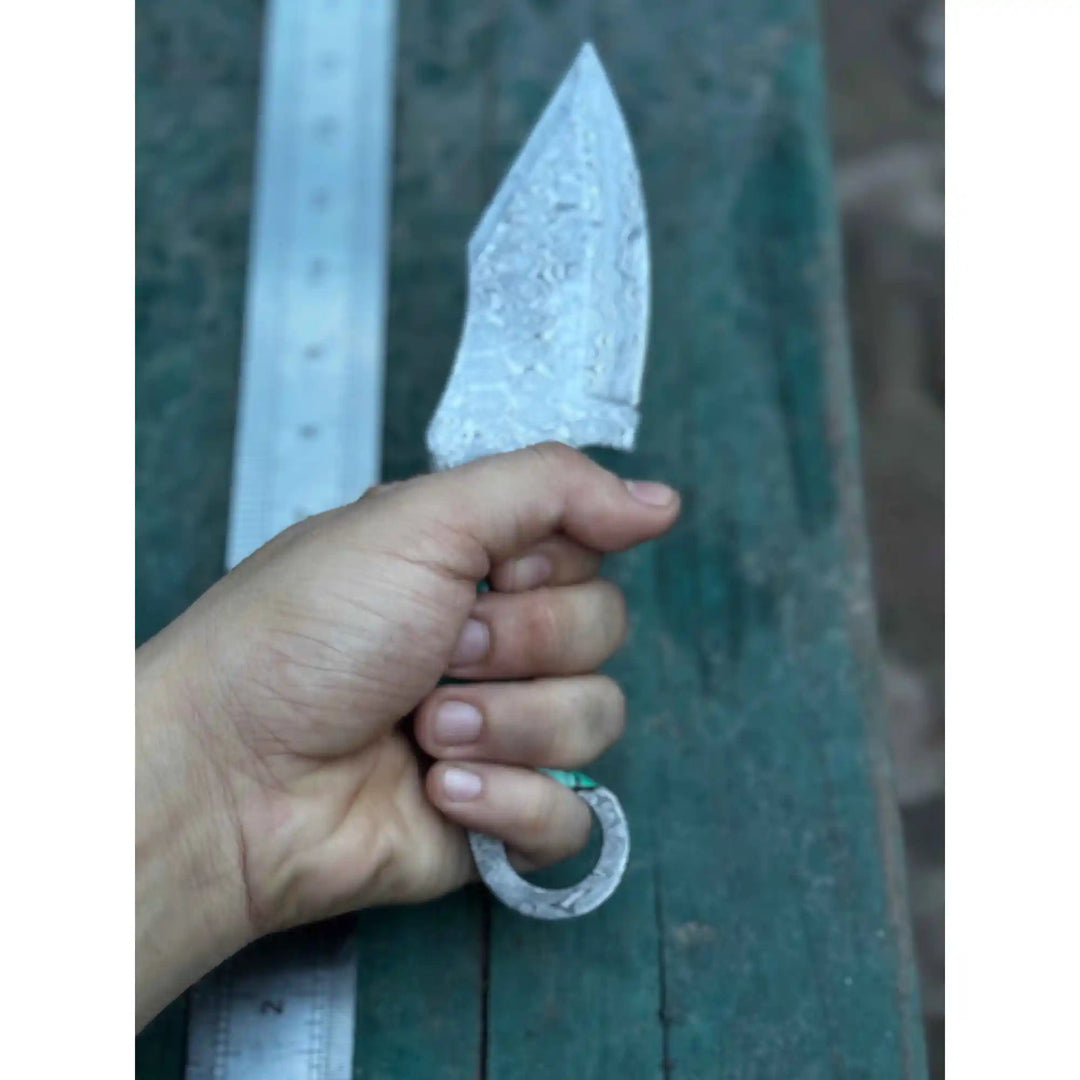 Handcrafted Damascus Steel Ring Handle Outdoor Utility Knife – Resin Grip – JW SteelCrafts handmade Skinner Knife by JW SteelCrafts
