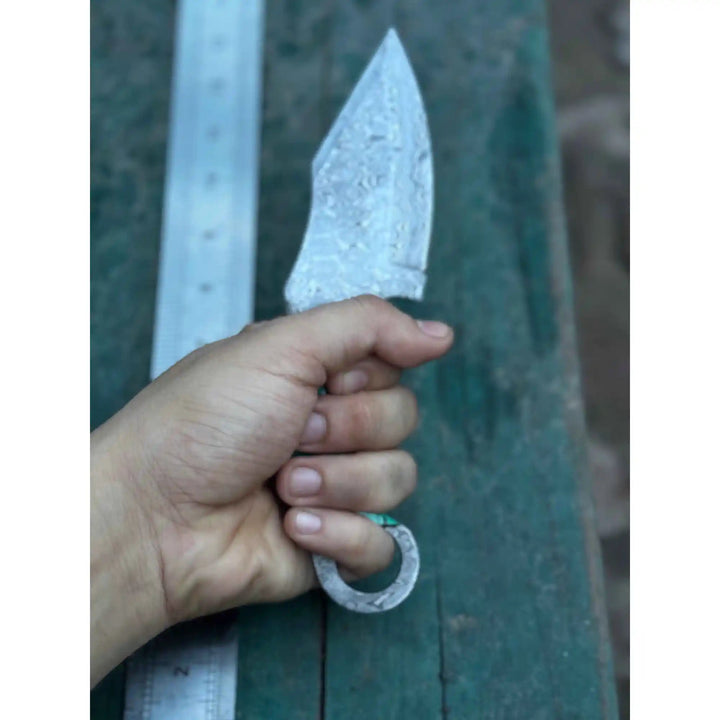 Handcrafted Damascus Steel Ring Handle Outdoor Utility Knife – Resin Grip – JW SteelCrafts handmade Skinner Knife by JW SteelCrafts