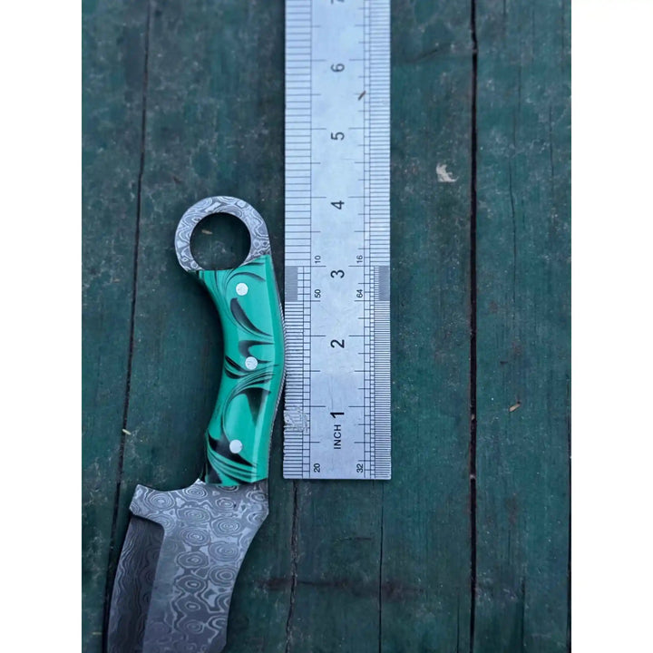 Handcrafted Damascus Steel Ring Handle Outdoor Utility Knife – Resin Grip – JW SteelCrafts handmade Skinner Knife by JW SteelCrafts