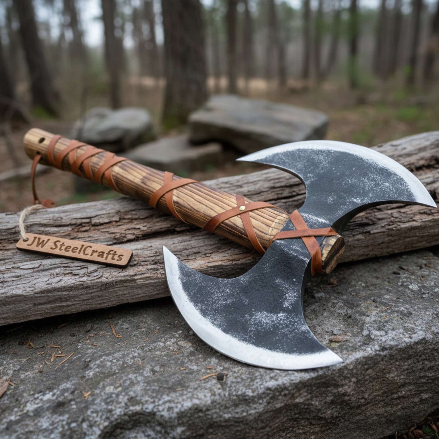 Handcrafted Double - Headed Viking Style Axe – Decorative Collector’s Piece | Two Variations | JW SteelCrafts handmade axe by JW SteelCrafts