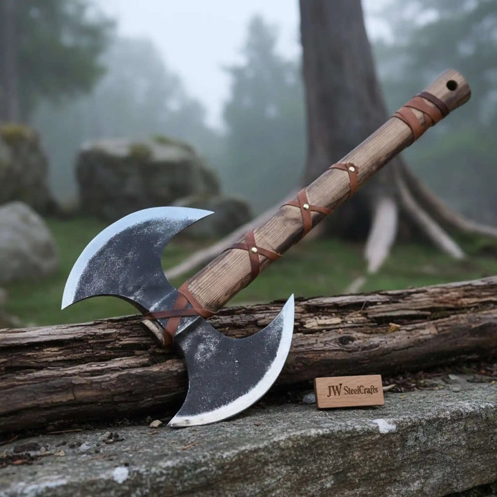 Handcrafted Double - Headed Viking Style Axe – Decorative Collector’s Piece | Two Variations | JW SteelCrafts handmade Handmade Axe by JW SteelCrafts