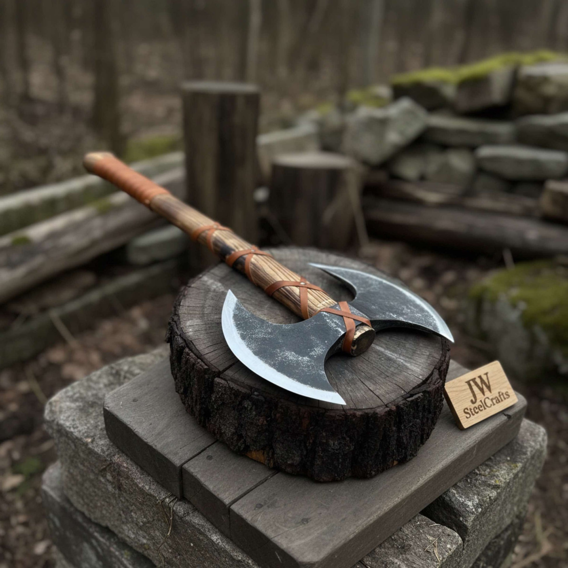 Handcrafted Double - Headed Viking Style Axe – Decorative Collector’s Piece | Two Variations | JW SteelCrafts handmade axe by JW SteelCrafts