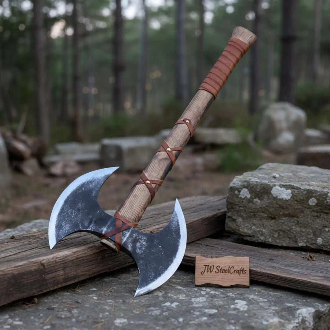 Handcrafted Double - Headed Viking Style Axe – Decorative Collector’s Piece | Two Variations | JW SteelCrafts handmade Handmade Axe by JW SteelCrafts